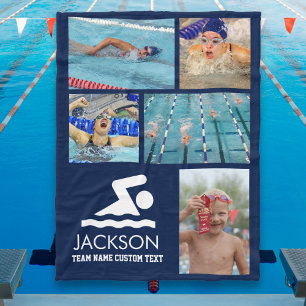 Personalised Swimming Photo Collage Swimmer's Name Fleece Blanket