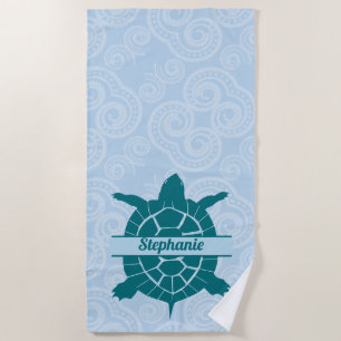 Personalised Swimming Teal Sea Turtle Beach Towel