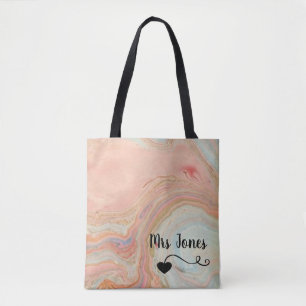 Personalised Swirly Abstract Peach Heart Design Tote Bag