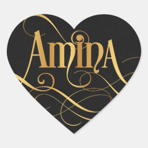 Personalised Swirly Script Amina Heart Sticker