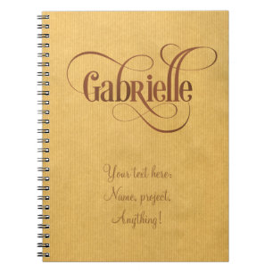 Personalised Swirly Script Gabrielle Brown Kraft Spiral Notebook