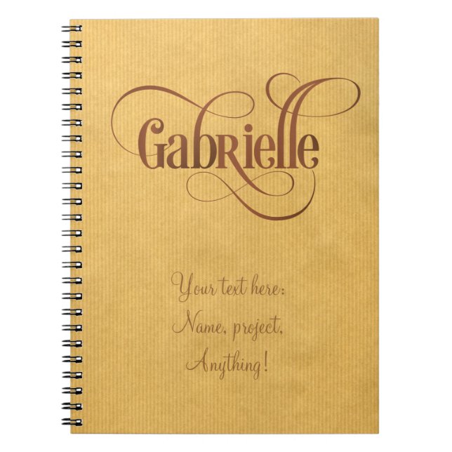 Personalised Swirly Script Gabrielle Brown Kraft Spiral Notebook (Front)