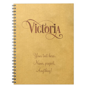 Personalised Swirly Script Victoria Brown Kraft Spiral Notebook