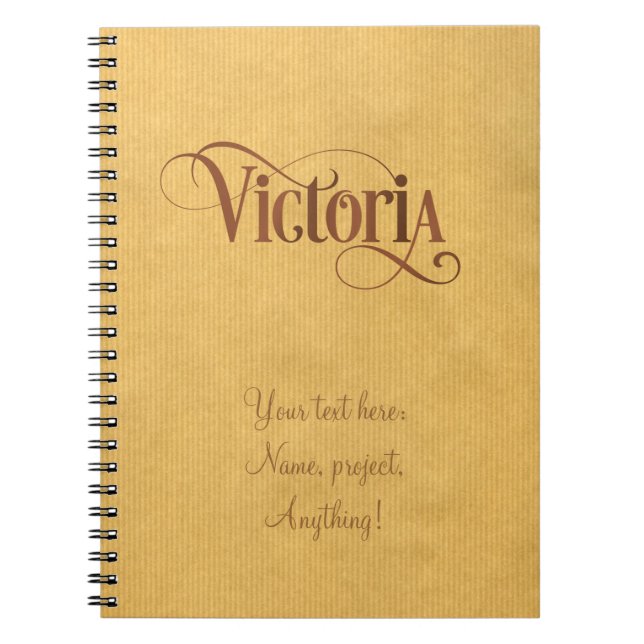 Personalised Swirly Script Victoria Brown Kraft Spiral Notebook (Front)
