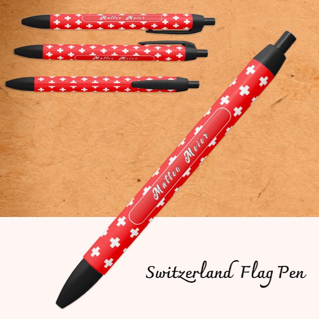 Personalised Swiss Pen, Swiss Flag, Switzerland Black Ink Pen (Creator Uploaded)