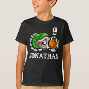 Personalised T-Rex Basketball 9th Birthday Dino T-Shirt