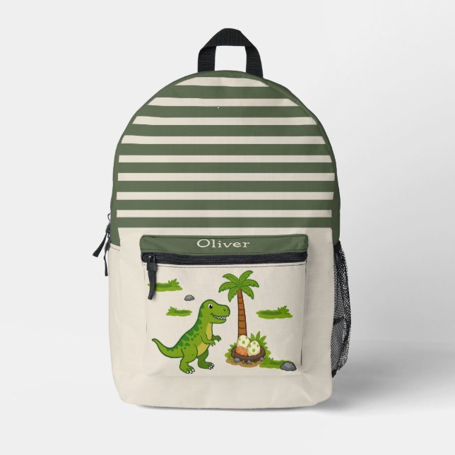 Personalised T-Rex Cute Dinosaur School Printed Backpack (Front)