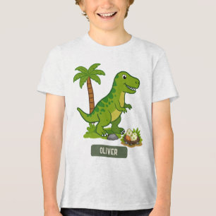 Personalised T-Rex Cute Dinosaur Tri-Blend Shirt