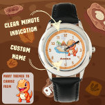 Personalised T-Rex Dino Kids Learn to Tell Time Watch<br><div class="desc">Unleash your child’s inner dinosaur fan with this personalised T-Rex kids learning to tell the time watch, designed to make learning to tell time exciting and fun! Featuring an adorable orange Tyrannosaurus Rex with a dramatic volcano backdrop, this watch is perfect for little adventurers. Equipped with minute indicators (lines for...</div>