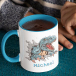 Personalised T-Rex dinosaur mug<br><div class="desc">Add a child's name to this mug featuring a T-Rex dinosaur to create a great gift for any dinosaur fan.</div>