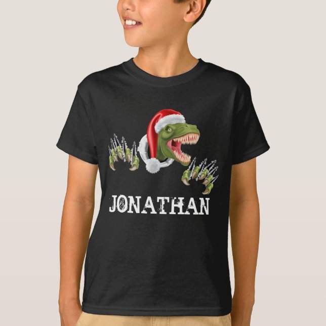 Personalised T-Rex Santa Claus Dinosaur T-Shirt (Front)