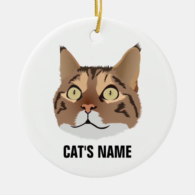 Personalised Tabby Cat Ceramic Tree Decoration (Front)