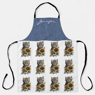 Personalised Tabby Cat Flower All-Over Print Apron
