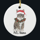 Personalised Tabby Cat (Grey) Ceramic Tree Decoration<br><div class="desc">Make the nice list this year with an ornament of your favourite tabby cat elf!</div>
