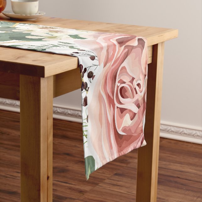 Personalised Table Runner Geometric Garden Rose (In Situ)