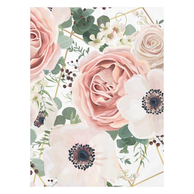 Personalised Tablecloth Geometric Garden Rose Anem (Front)