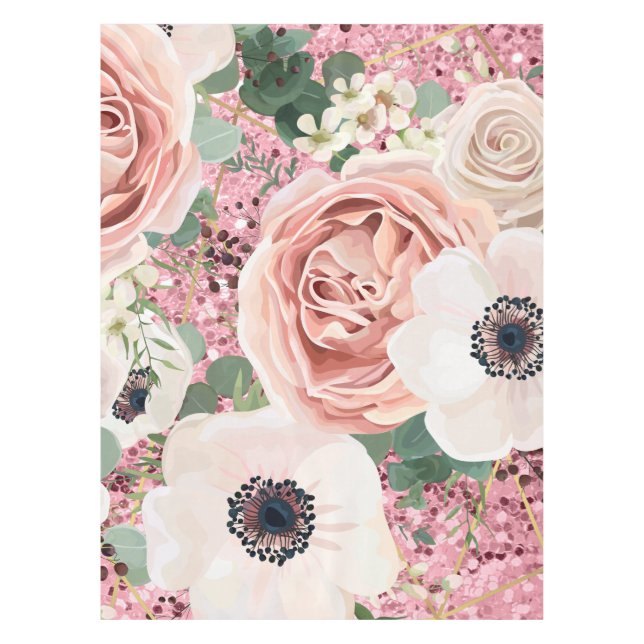 Personalised Tablecloth Geometric Garden Rose Glit (Front)