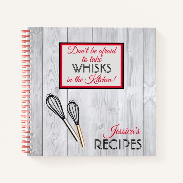 Personalised Take Whisks In The Kitchen Rustic   Notebook (Front)
