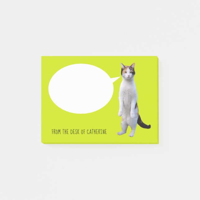 Personalised Talking Cat Lime Green Post-it Notes (Front)