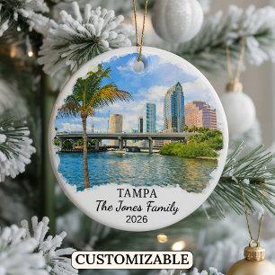Personalised Tampa Ornament, Custom Florida Ceramic Tree Decoration
