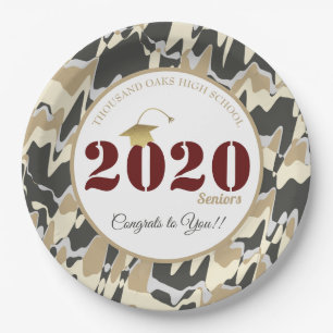 Personalised Tan Camouflage Pattern Graduation Paper Plate