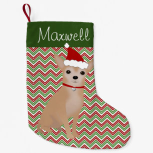 Personalised Tan Chihuahua with Santa Hat Small Christmas Stocking
