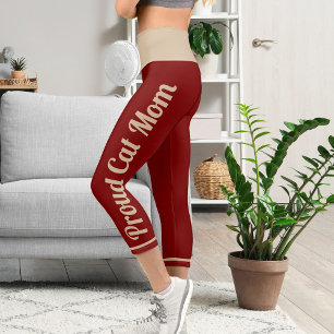Personalised Tan Deep Red Vintage Retro Classic Capri Leggings