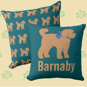 Personalised Tan Doodle Dog Dark Blue Green Pillow