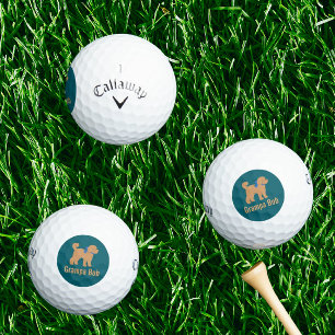Personalised Tan Doodle Dog on Dark Blue Green Golf Balls