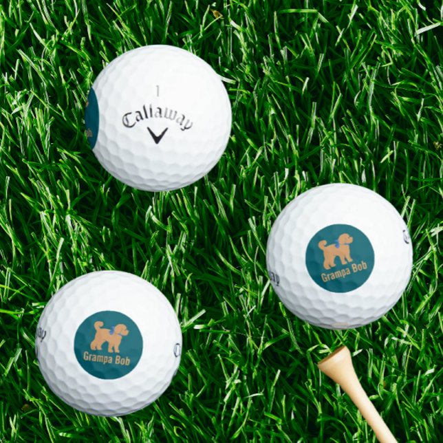 Personalised Tan Doodle Dog on Dark Blue Green Golf Balls (Personalized golf balls!)
