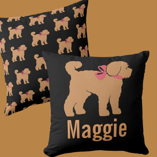 Personalised Tan Doodle on Black Pillow