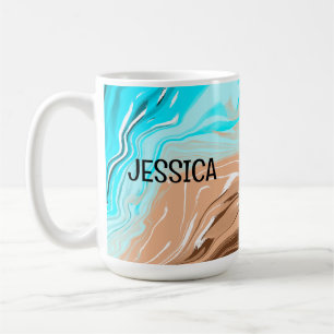 Personalised Tan to Blue Ombre Fluid Art   Coffee Mug