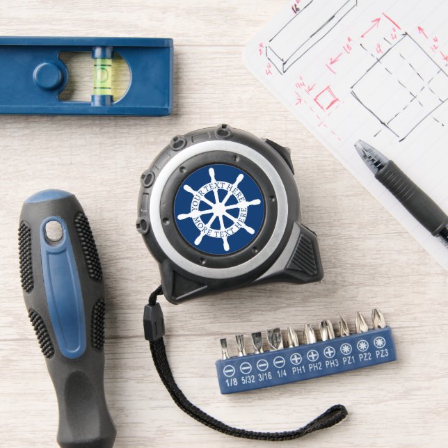 Personalised tape measure with nautical ship wheel 1 (Workshop)
