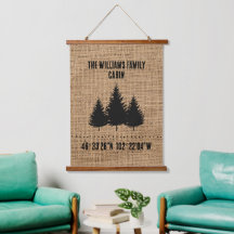Personalised tapestry family cabin burlap 