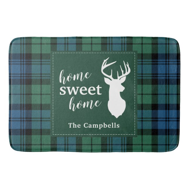 Personalised Tartan Christmas Clan Campbell Plaid Bath Mat (Front)