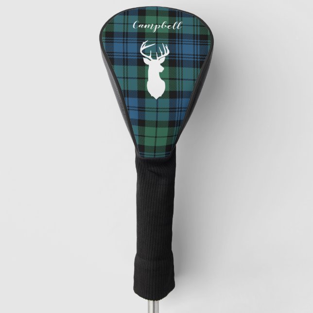 Personalised Tartan Christmas Clan Campbell Plaid Golf Head Cover (Front)
