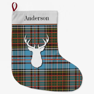 Personalised Tartan Clan Anderson Blue Plaid Large Christmas Stocking