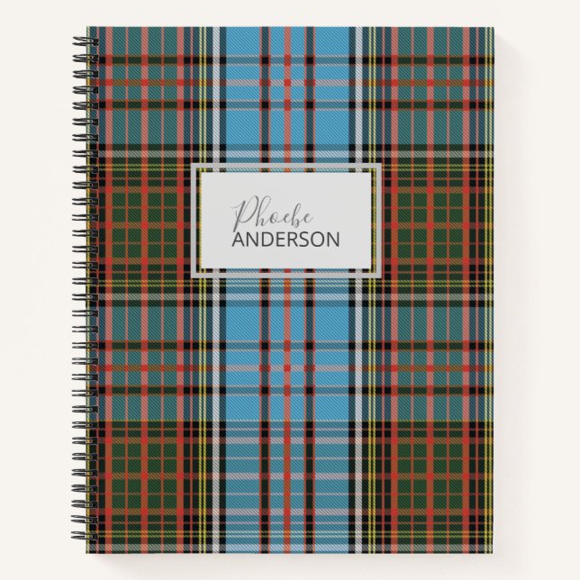 Personalised Tartan Clan Anderson Plaid Pattern Notebook (Front)