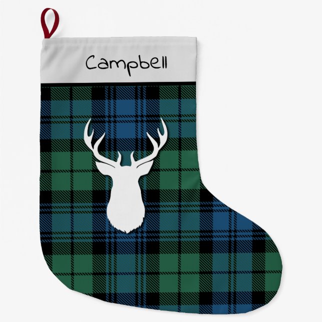 Personalised Tartan Clan Campbell Plaid Large Christmas Stocking (Front)
