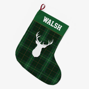 Personalised Tartan Deer Plaid Walsh Large Christmas Stocking