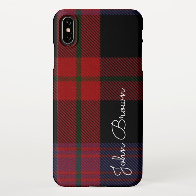Personalised TARTAN Plaid Handwritten Name Modern iPhone Case (Back)