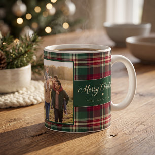 Personalised Tartan Plaid Two Photo Christmas Coffee Mug