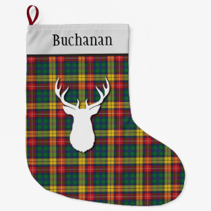 Personalised Tartan Red Yellow Plaid Clan Buchanan Large Christmas Stocking