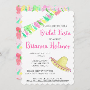Personalised Tassel Papel Picado Pink Green Fiesta Invitation