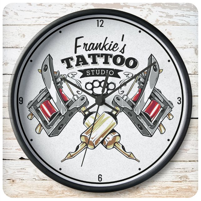 Personalised Tattoo Artist Old School Machine Shop Large Clock (Creator Uploaded)