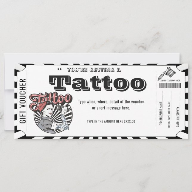 Personalised Tattoo Gift Certificate gift card (Front)