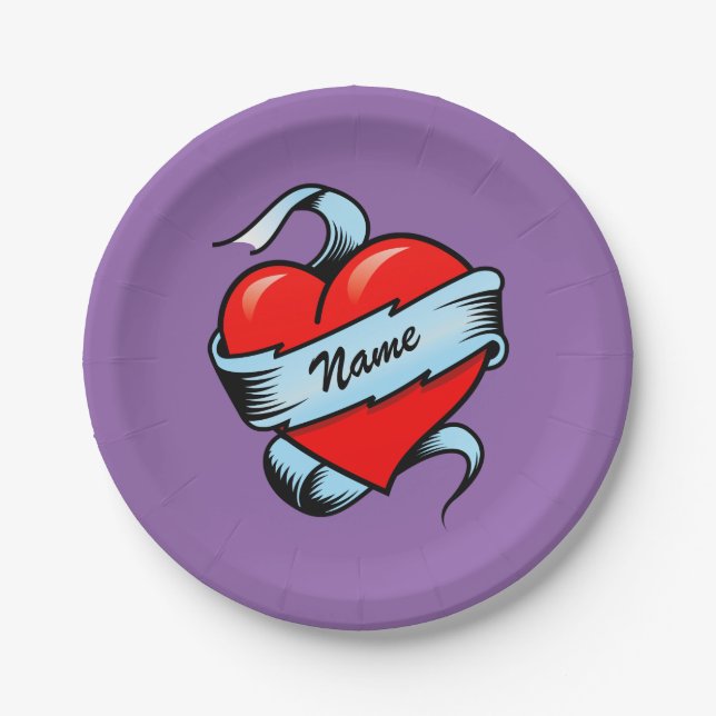 Personalised Tattoo Heart Paper Plate (Front)