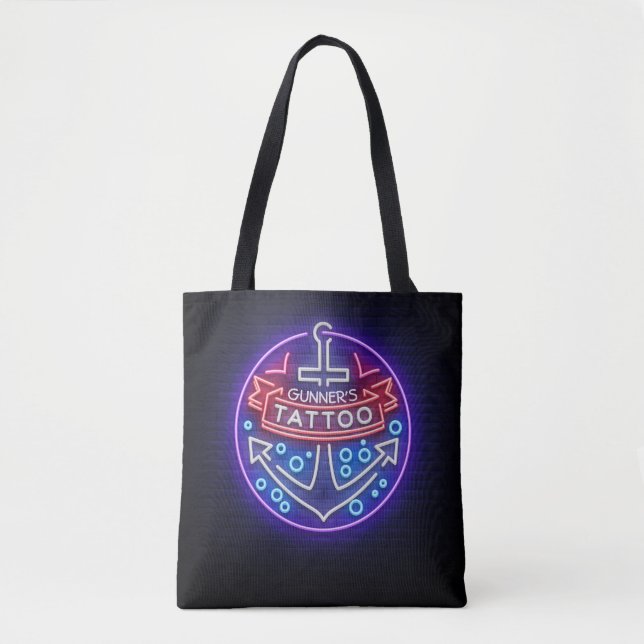 Personalised Tattoo Shop Nautical Neon Sign Style Tote Bag (Front)