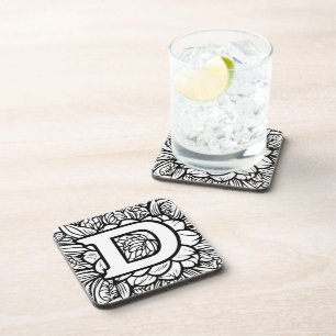 Personalised Tattoo-Style Black and White Monogram Coaster