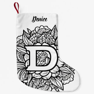 Personalised Tattoo-Style Black and White Monogram Small Christmas Stocking